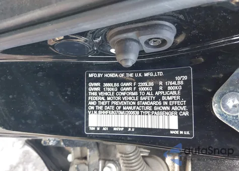 2021 Honda Civic Type R Touring z USA, uszkodzony, nr VIN SHHFK8G70MU200839